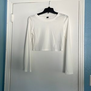 Shein Solid Long Sleeve Top, White, Cropped